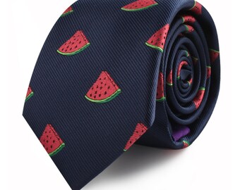 Watermelon Necktie for Men Melon Ties For Him Fruit Lover | Thin Ties Neckties Fruit Farmer for Men | Skinny Tie Work Colleague Gift for Him