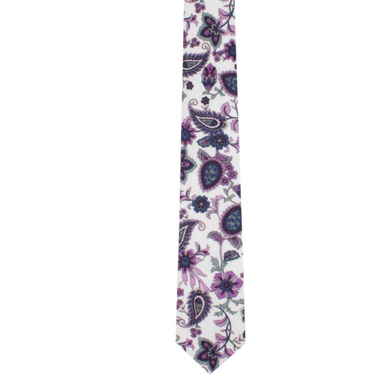 Purple White Paisley Floral Skinny Tie Pocket Square Set | Etsy