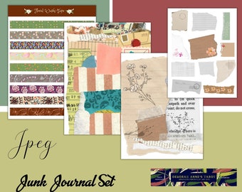 Digital Junk Journal Set Pages Torn Paper Washi Tape