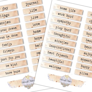 Etiquetas de palabras para diario imprimibles, diario inspirador, tarjetas, scrapbooking, efímeras, frases, máquina de escribir