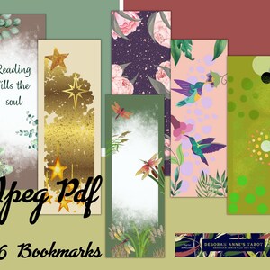 Digital Printable Bookmarks Set Of 6 JPEG PDF Assorted Styles Nature Retro Stars