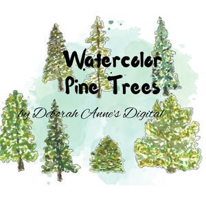 Digital Watercolor Pine Trees Printable PDF 300DPI