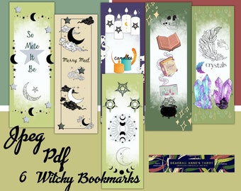 6 Witchy Lesezeichen: Celestial Moon, Kristall, Kerze Designs (Digitaler Download)