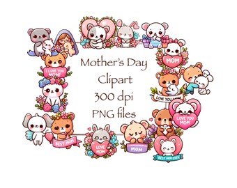Lindos ositos de clipart para el Día de la Madre - Descarga digital para mamá