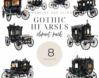 Digital Goth Hearse Carriage Halloween Clipart