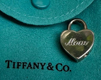 Tiffany & Co. sterling silver script engraved Mom functional lock charm for bracelet or necklace