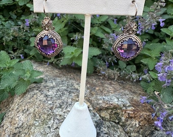 Beautiful natural amethyst and sterling silver filigree dangle earrings