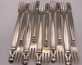 Georg Jensen Sterling Silverr Seafood Forks, Acorn Pattern