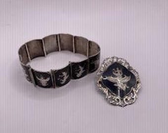 Siam Panel Bracelet, Silver and Black + Pin