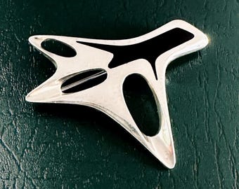 Georg Jensen Sterling Silver Blue Enamel Biomorphic Brooch #306
