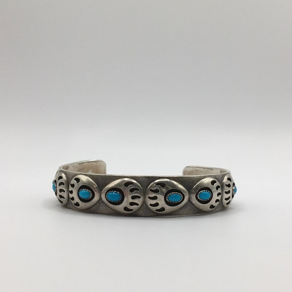 Sterling Silver and Turquoise Patrick Yazzie Navajo Bear Claw Cuff