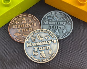 Metal Parent Decision Coin, Mummy's / Daddy's Turn, Baby Shower Gift, Newborn, New Baby, Letterbox Gift, Fun Decision Making Coin, 35mm