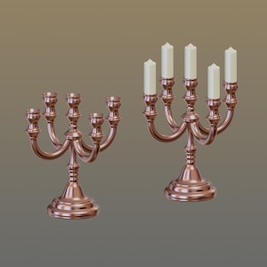 5 arm candelabra x 2 with and without candles. Dollhouse 1:12 Scale Miniature . STL Files for 3D Printing. Digital download