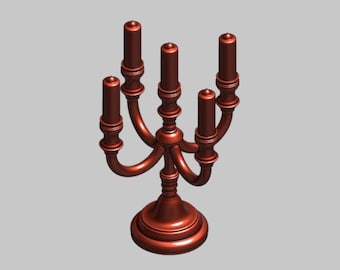 5 arm candelabra w/ candles. Dollhouse 1:12 Scale Miniature . STL Files for 3D Printing. Digital download