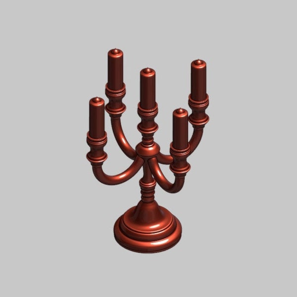 5 arm candelabra w/ candles. Dollhouse 1:12 Scale Miniature . STL Files for 3D Printing. Digital download