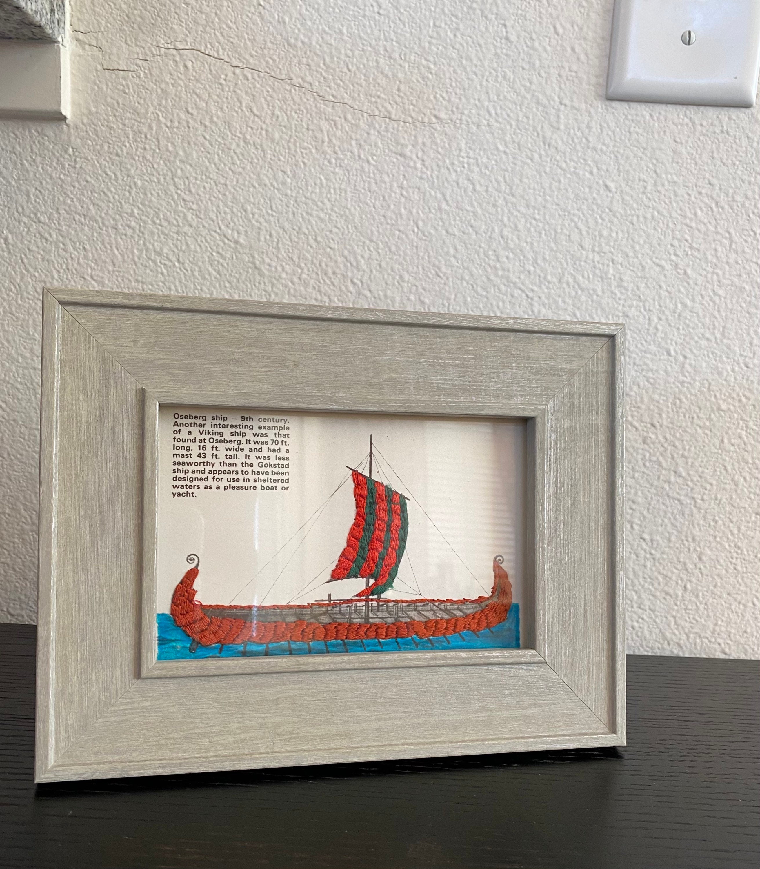 Norwegian Framed Art Viking Ship Framed Art Print Embroidery Etsy