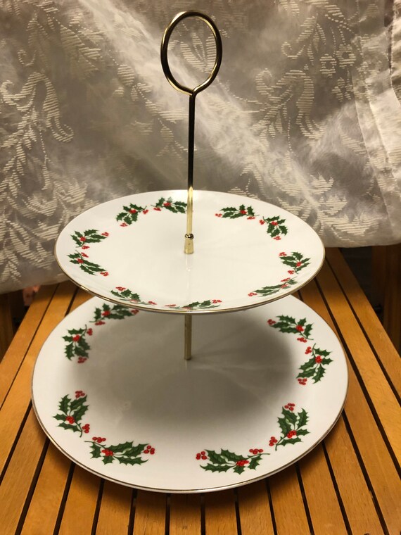 Holiday Serving Dish Tid Bits Tray Two Tier Christmas Plates Etsy