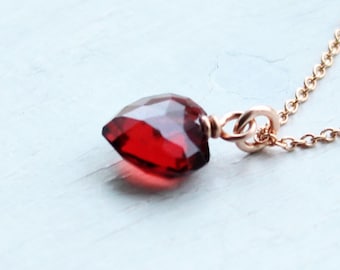 RESTOCKED: Genuine garnet necklace, garnet necklace silver gold, heart necklace, garnet pendant, red crystal necklace christmas gift for her