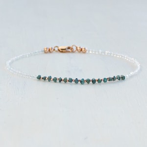 raw blue diamond bracelet in rose gold, april birthstone, rough diamond bracelet, raw crystal bracelet, diamond jewelry, boho gift for her