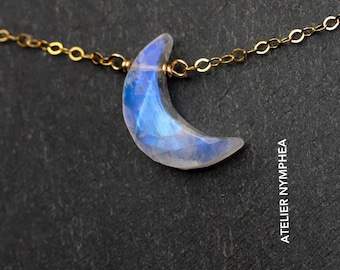 Rainbow moonstone crescent moon necklace, moonstone choker, June birthstone, cancer necklace, moon phase necklace, witch pendant, boho gift