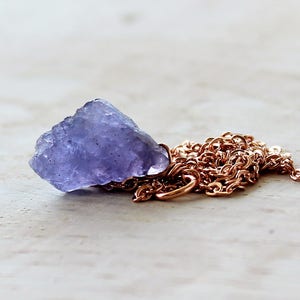 Rough Tanzanite Necklace, Raw Crystal Necklace on Rose gold filled or silver chain, Raw December Birthstone, Layering Necklace, Gift for mom