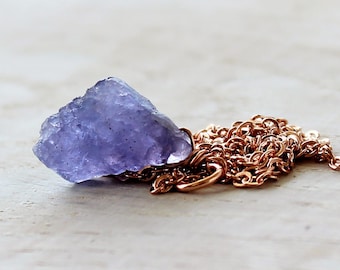 Rough Tanzanite Necklace, Raw Crystal Necklace on Rose gold filled or silver chain, Raw December Birthstone, Layering Necklace, Gift for mom