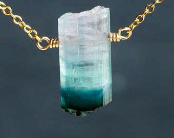Paraiba Tourmaline Necklace: 14K Gold Filled Indicolite Pendant - raw blue tourmaline jewelry - Scorpio gemstone
