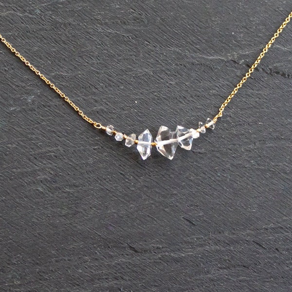 Collier en diamant Herkimer or, pierre de naissance d'avril, pendentif en diamant herkimer, quartz herkimer, collier en diamant brut, cadeau d'anniversaire pour elle