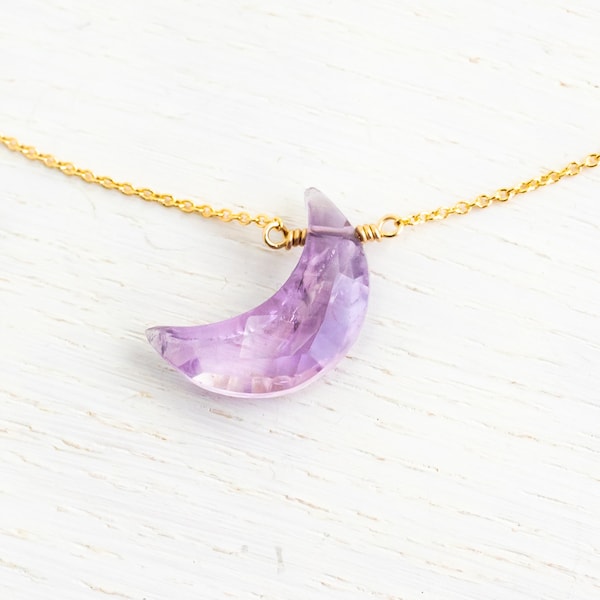 Amethyst moon choker silver, amethyst necklace rose gold, aquarius necklace, natural amethyst jewelry, lavender amethyst crystal necklace