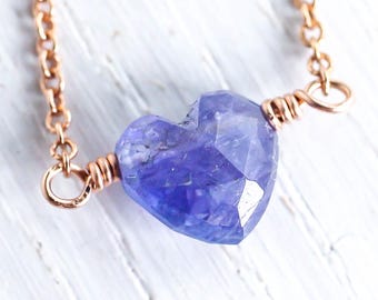 Tanzanite necklace gold filled or silver - purple heart necklace - Sagittarius stone - Sahasara - Throat chakra - December birthstone gift