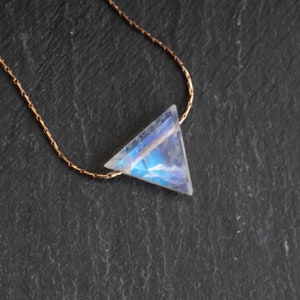 Rainbow Moonstone Triangle Necklace: Gold or Silver Gemstone Jewelry
