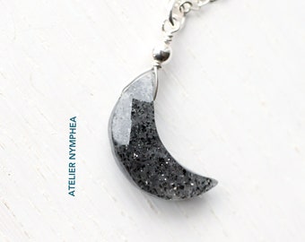 Black sunstone moon necklace, sunstone necklace, crescent moon necklace, gemstone celestial jewelry, moon choker, natural crystal necklace