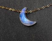 Rainbow moonstone crescent moon necklace, moonstone choker, June birthstone, cancer necklace, moon phase necklace, witch pendant, boho gift