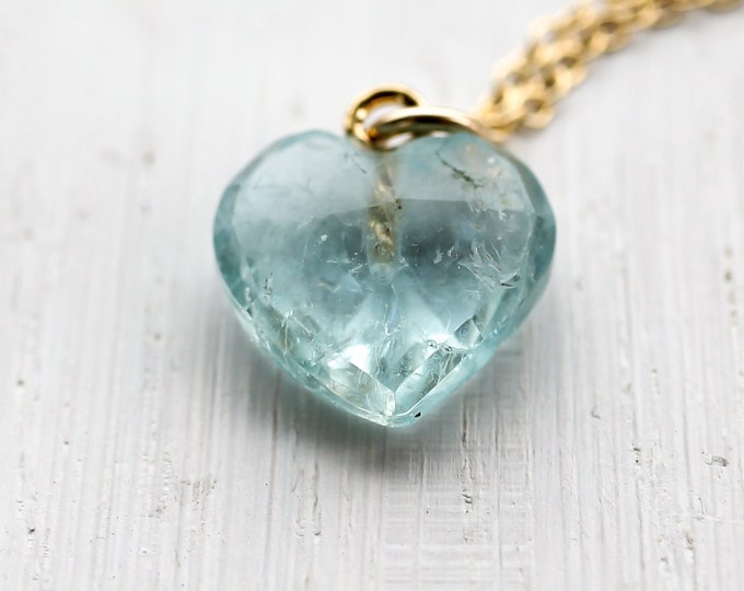 Aquamarine necklace gold, silver, dainty heart choker, pisces stone for March birthday or something blue, gemstone jewelry, gift girlfriend