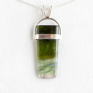 Large Green Tourmaline Pendant: Sterling Silver Verdelite Necklace