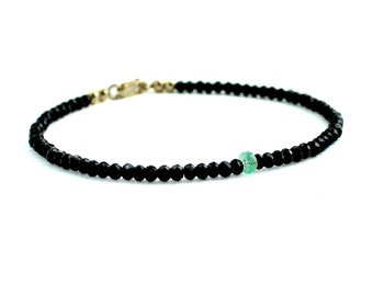 Pulsera de turmalina negra y esmeralda en oro y plata, regalo de piedra natal de octubre para ella, pulsera de protección para personas empáticas, pulsera de piedras preciosas apiladas