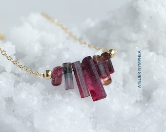 Raw pink tourmaline necklace, tourmaline bar necklace, raw crystal necklace, natural rubellite gemstone jewelry libra zodiac, heart chakra