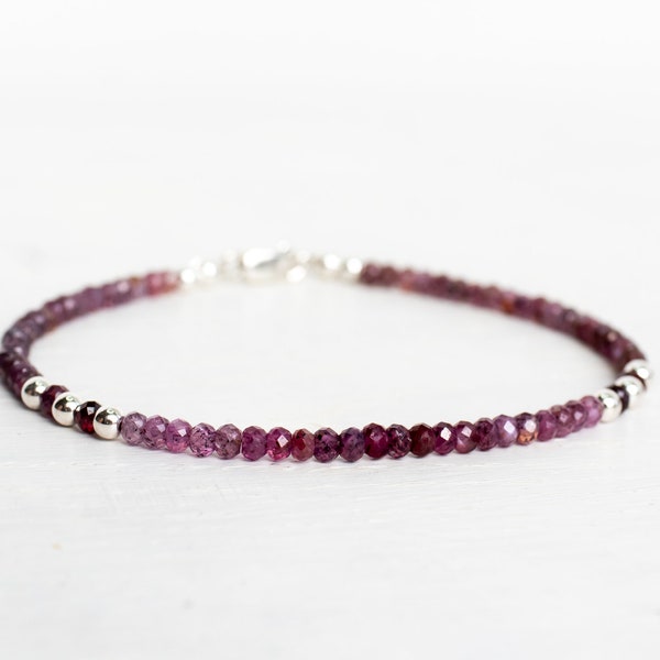 Genuine ruby bracelet silver, 40th anniversary gift, bracelet homme, real ruby jewelry, July birthstone, ombre beaded stackable bracelet