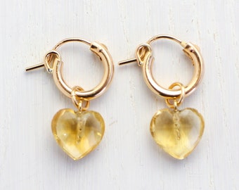 Genuine citrine heart earrings, birthstone hoop earrings, citrine earrings gold, thick gemstone chunky huggies, Scorpio crystal gift for her