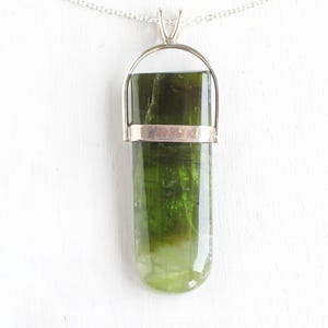 Raw Green Tourmaline Sterling Silver Pendant Necklace - Bicolor Verdelite Crystal