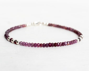 Genuine ruby bracelet silver, 40th anniversary gift, bracelet homme, real ruby jewelry, July birthstone, ombre beaded stackable bracelet