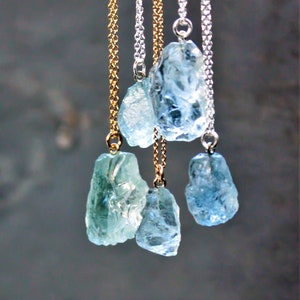 Raw aquamarine necklace, raw crystal necklace, rough aquamarine pendant, March birthstone, aquamarine jewelry, gifts for women,