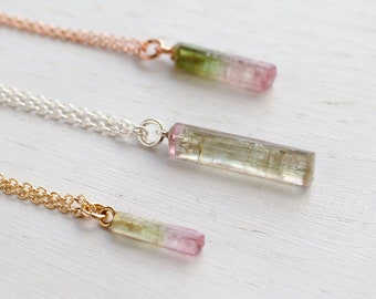 Bicolor tourmaline pendant rose gold, raw tourmaline necklace, pink green natural tourmaline jewelry, libra zodiac heart chakra gift for her