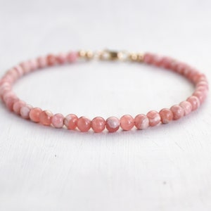 Rhodochrosite bracelet in 14K gold filled, genuine rhodochrosite jewelry, beaded gemstone bracelet for leo & scorpio zodiac, heart chakra
