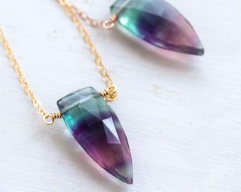 Rainbow fluorite necklace silver, green purple fluorite pendant, fluorite jewelry, Capricorn crystal, heart chakra, gift for girlfriend