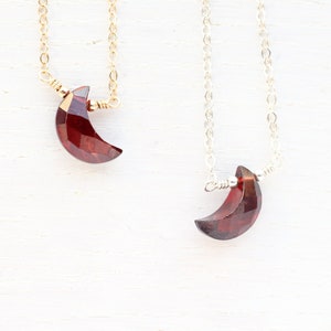 Genuine garnet crescent moon necklace, rose gold, January birthstone, garnet jewelry, garnet necklace silver, blood moon, boho gift for her