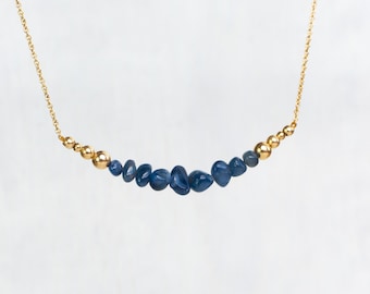 Raw sapphire necklace gold, September birthstone, natural blue sapphire, genuine sapphire bar necklace silver, gemstone jewelry, layering