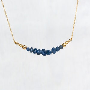 Raw sapphire necklace gold, September birthstone, natural blue sapphire, genuine sapphire bar necklace silver, gemstone jewelry, layering