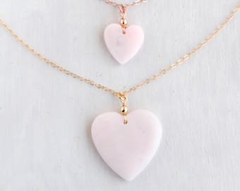 Pink opal heart necklace, Peruvian opal pendant, gemstone heart choker, birthstone jewelry, Libra crystal, heart chakra, Andean opal gift