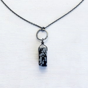 Snowflake obsidian necklace gold, real obsidian pendant silver, gemstone jewelry, Scorpio crystal, empath protection stone, root chakra gem